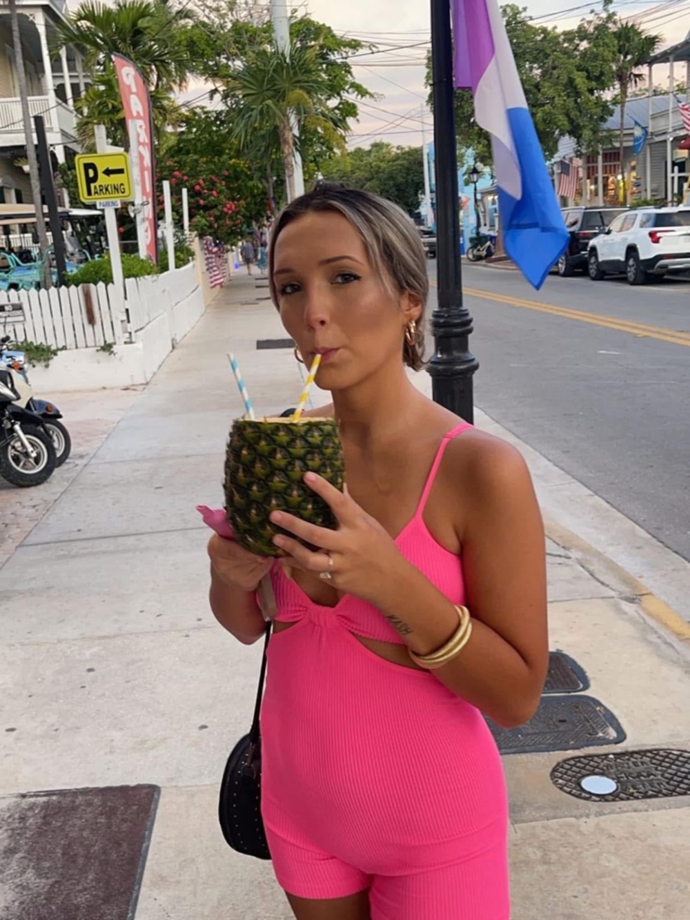 Hot Pink Ribbed Cutout Romper